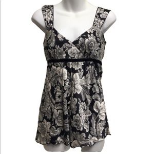 White House Black Market Black and White Floral Blouse